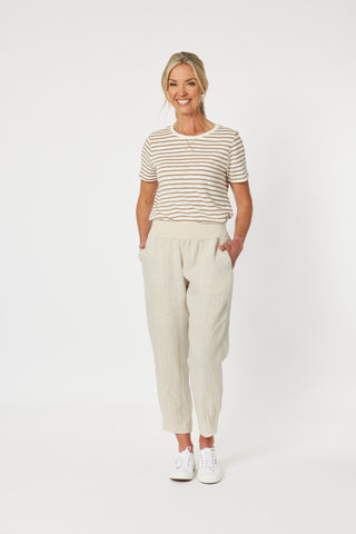 Sarah Rib Nat Waist Linen Pant