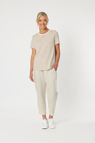 Sarah Rib Nat Waist Linen Pant