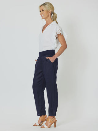 Sarah Rib Navy Waist Linen Pant