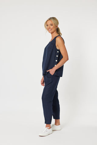 Sarah Rib Navy Waist Linen Pant