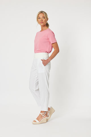 Sarah Rib White Waist Linen Pant