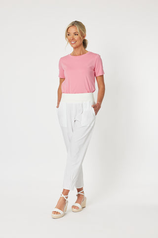 Sarah Rib White Waist Linen Pant