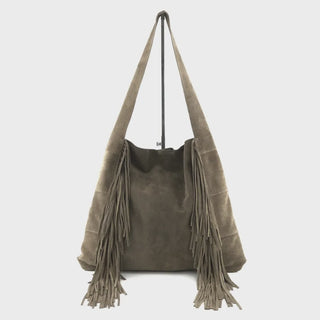 MF Jerome Fringe taupe suede maxi bag