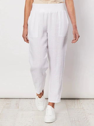 Sarah Rib White Waist Linen Pant